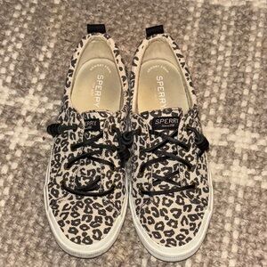 Sperry Black and White Leopard Sneakers